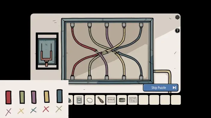Completed crossed wire panel with the color-pairing note shown at lower left.