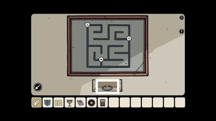 Completed wall-panel maze with the three note markers placed on the upper, right-middle, and lower corridors.